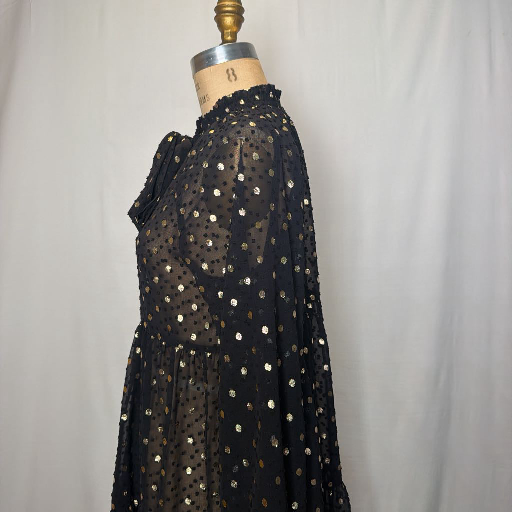 Black and Gold Sheer Babydoll Dress