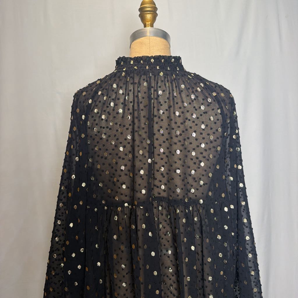 Black and Gold Sheer Babydoll Dress
