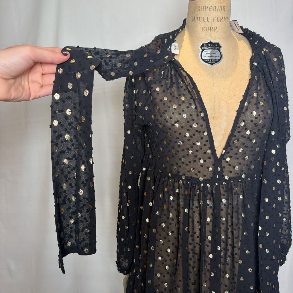 Black and Gold Sheer Babydoll Dress