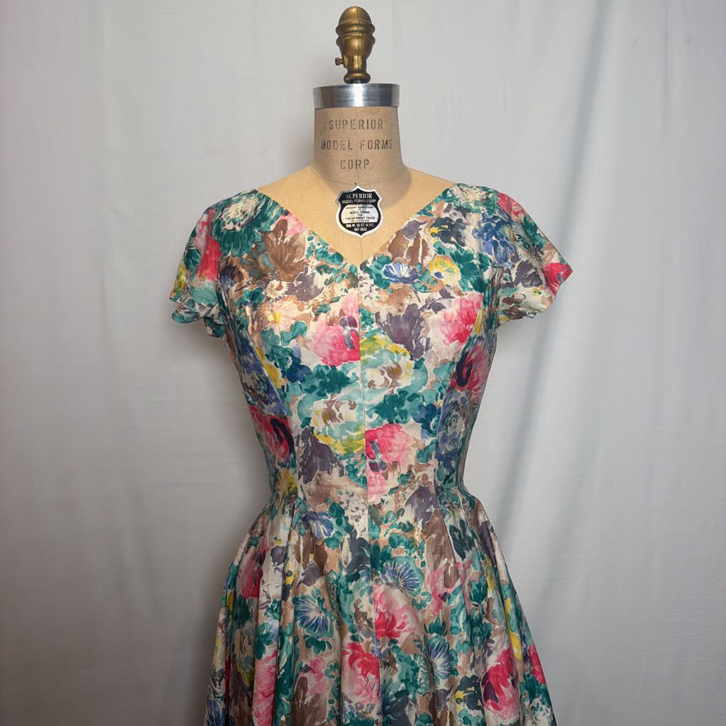 1960s Floral Fit & Flaire Day Midi Dress