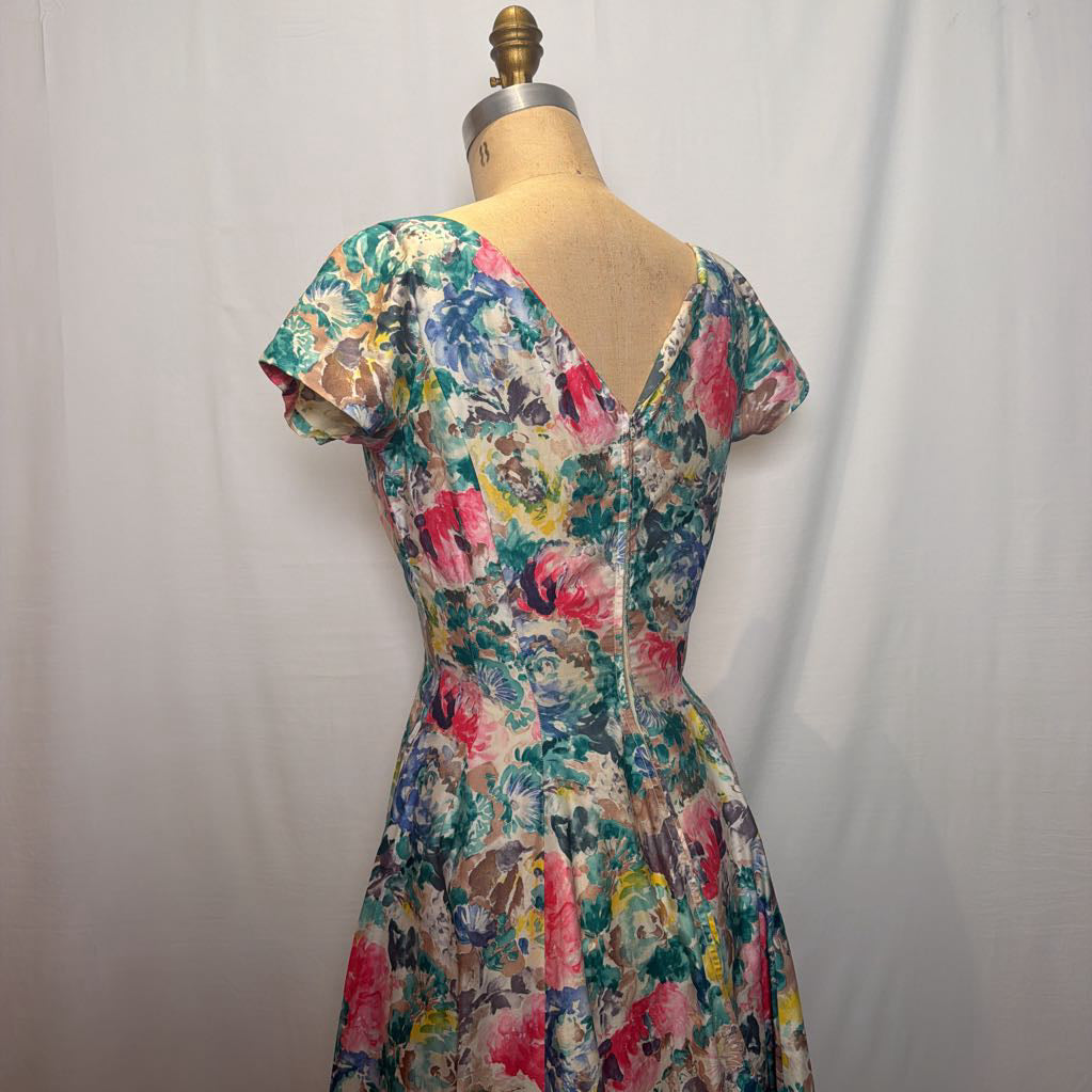 1960s Floral Fit & Flaire Day Midi Dress