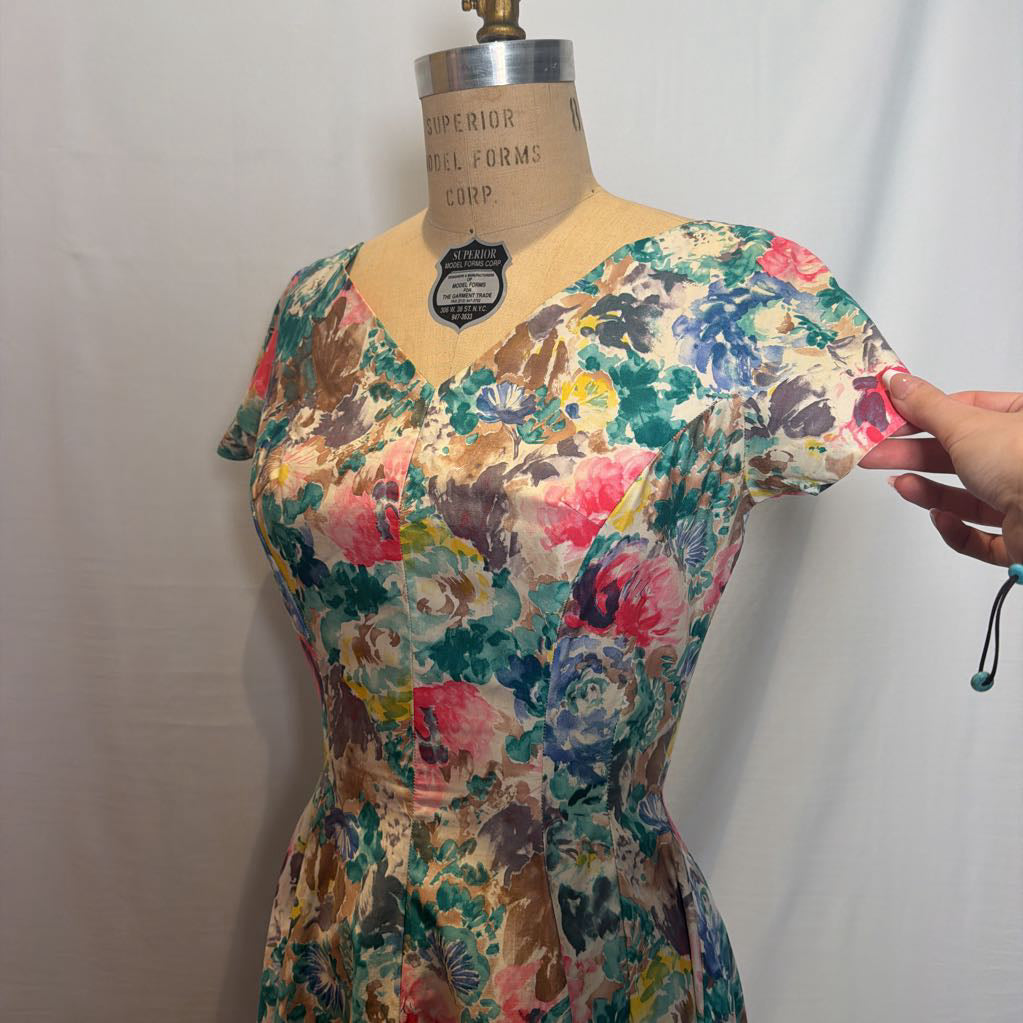 1960s Floral Fit & Flaire Day Midi Dress