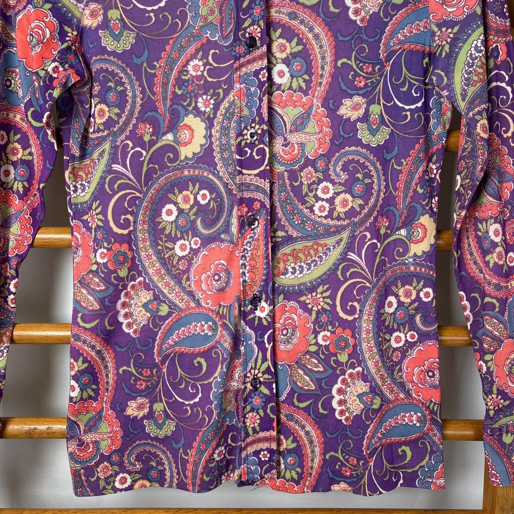 70s Purple Paisley Blouse