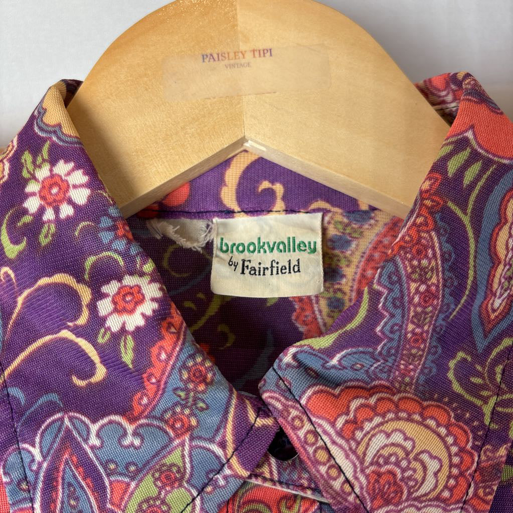 70s Purple Paisley Blouse