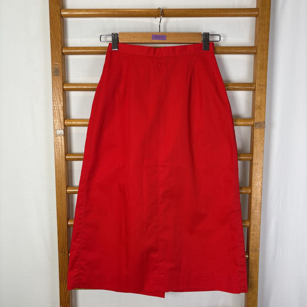 70s Red Poplin Belted Skirt