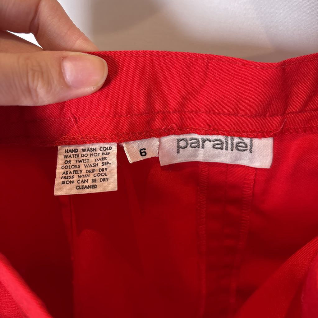 70s Red Poplin Belted Skirt