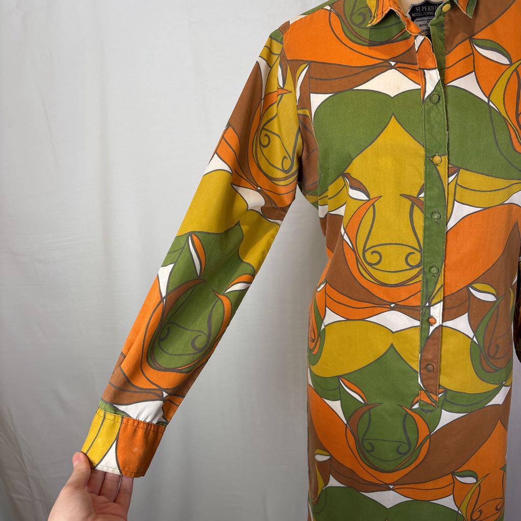 60s Psychedelic Ram Print Shirt Dress