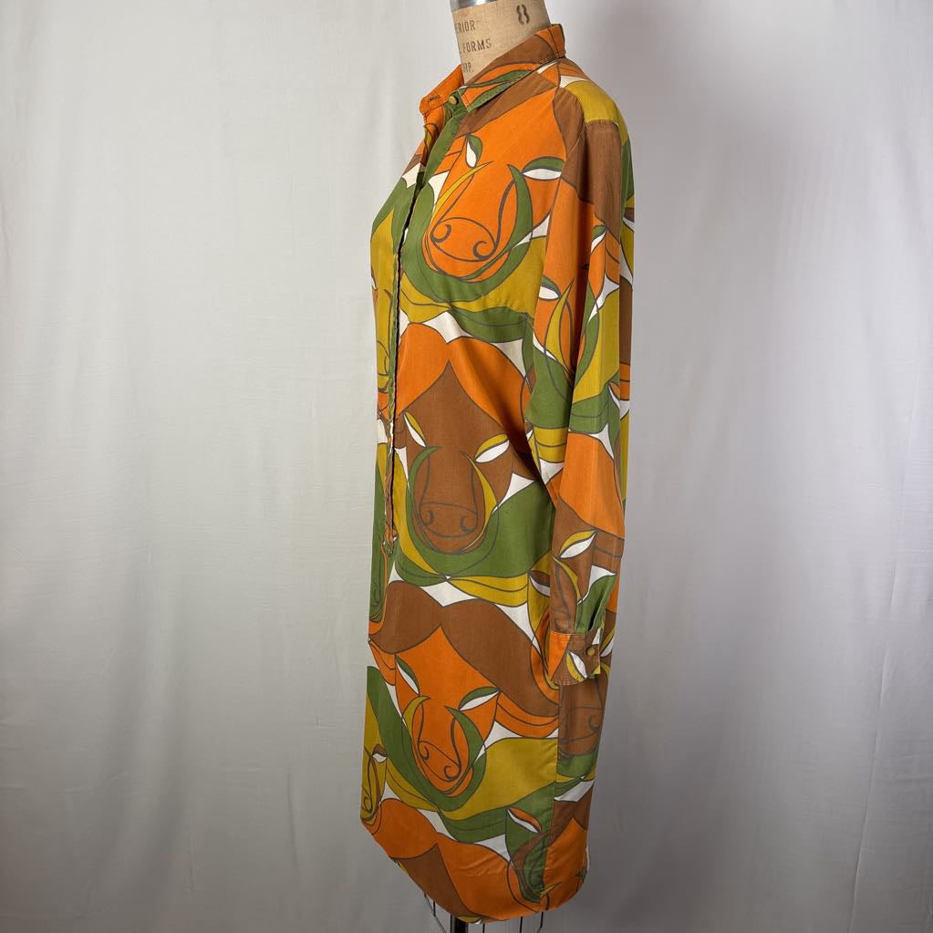 60s Psychedelic Ram Print Shirt Dress