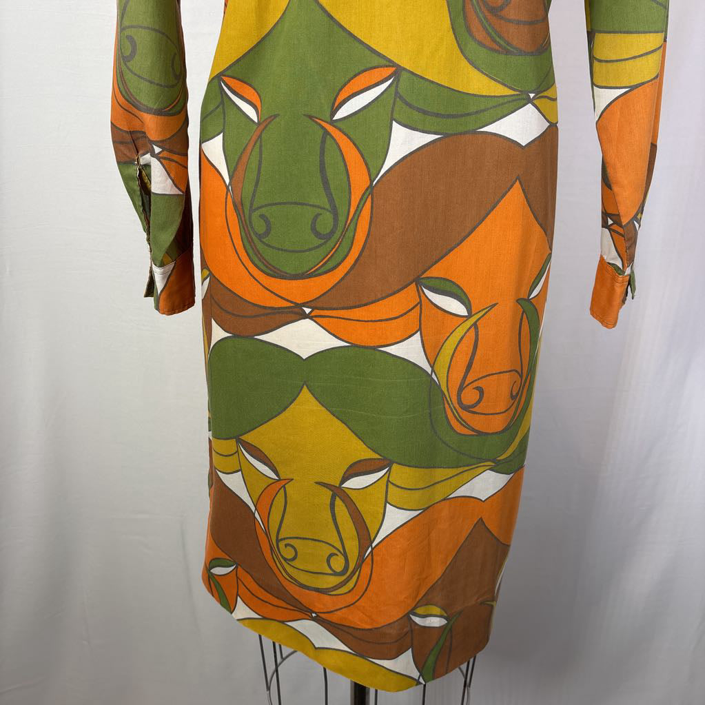 60s Psychedelic Ram Print Shirt Dress