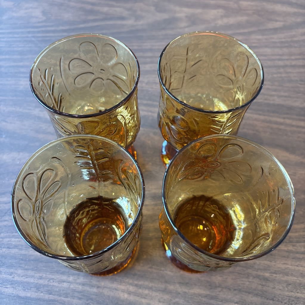 1970s Libbey Amber Country Garden Tumblers