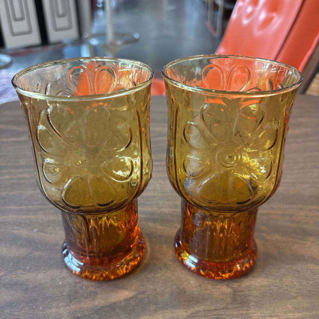 1970s Libbey Amber Country Garden Tumblers