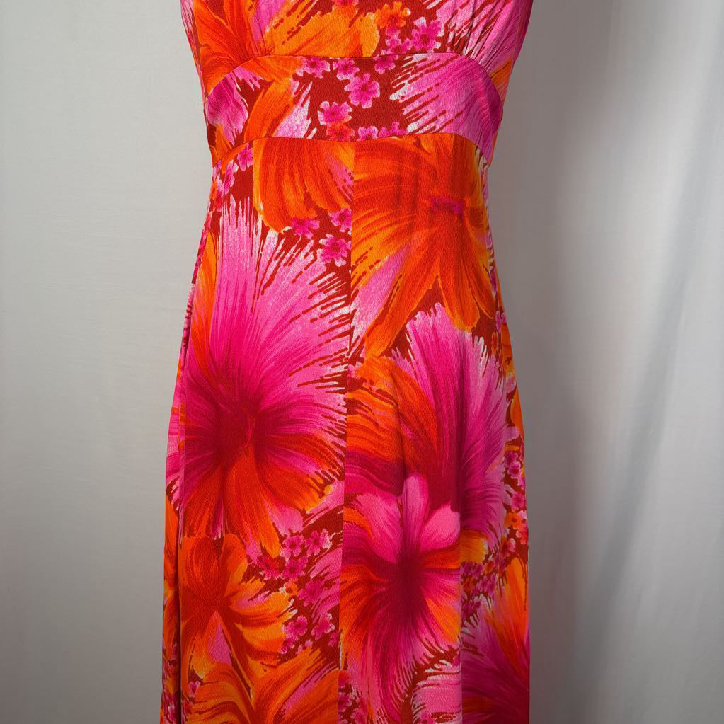 1970s Harriets Hawaiian Barkcloth Halter Maxi Dress