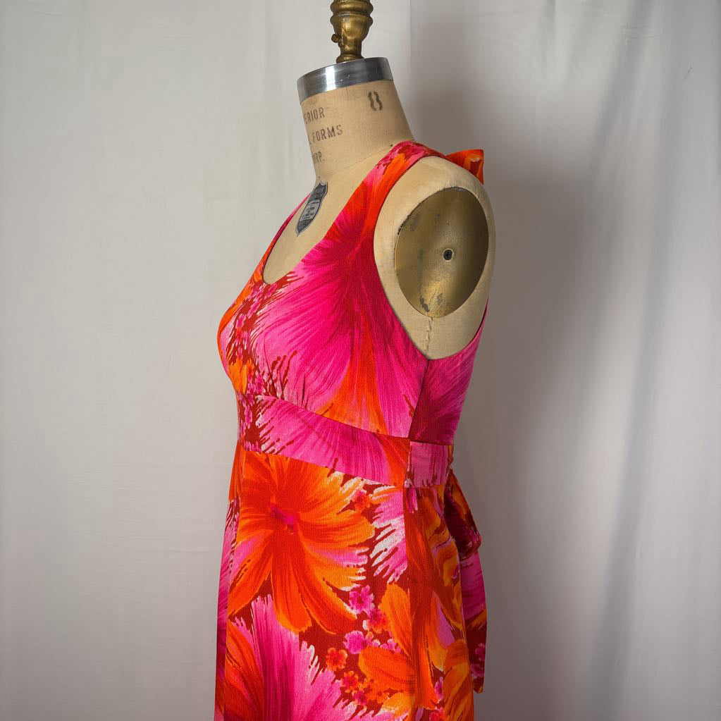 1970s Harriets Hawaiian Barkcloth Halter Maxi Dress