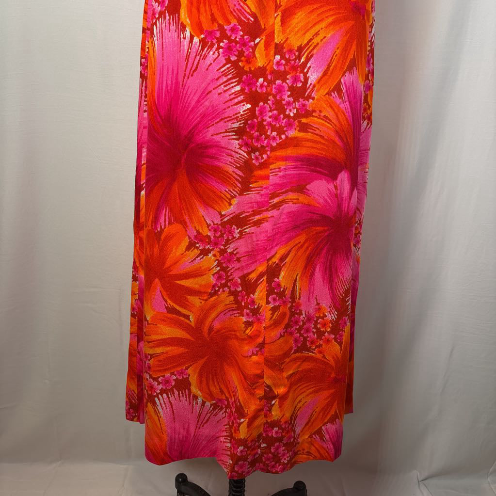 1970s Harriets Hawaiian Barkcloth Halter Maxi Dress