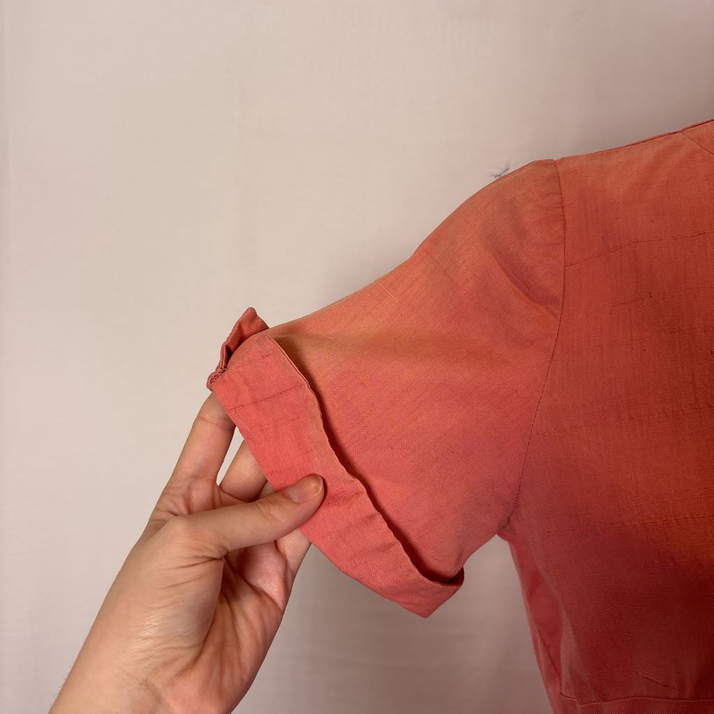 1960 Handmade Peach Dress w/ Front Bow & Pleated Skirt