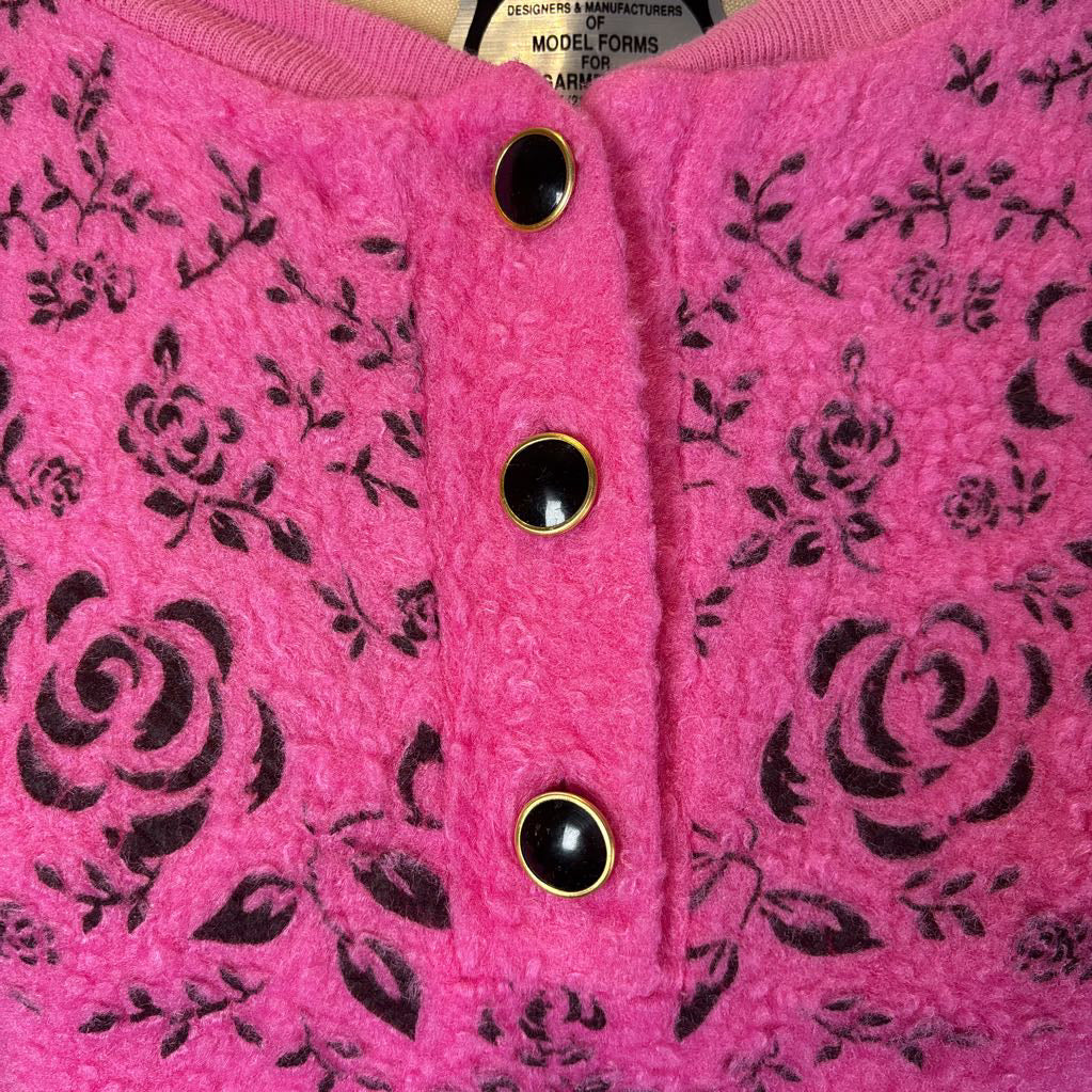 Vintage Hot Pink Sweater w/ Black Roses
