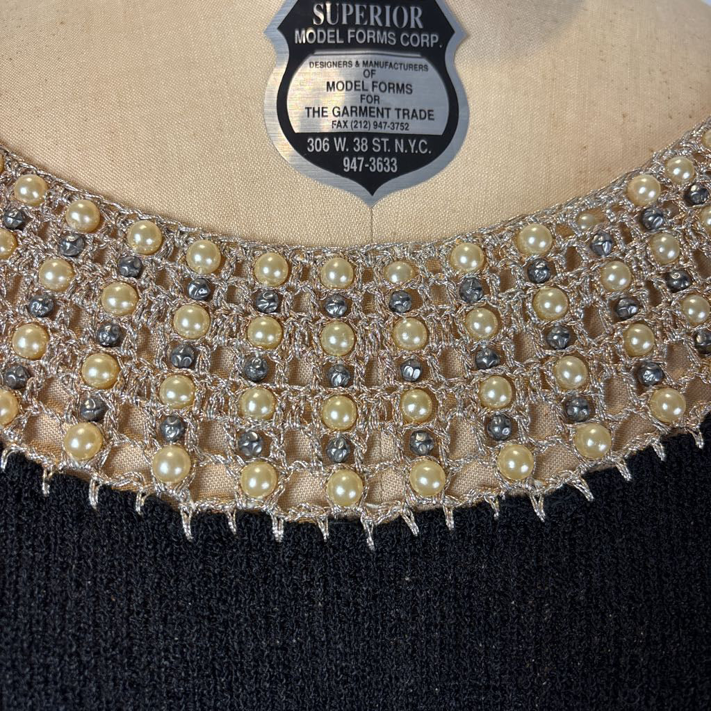 1960s Rosanna Knit Top w/ Pearl Embroidered Collar