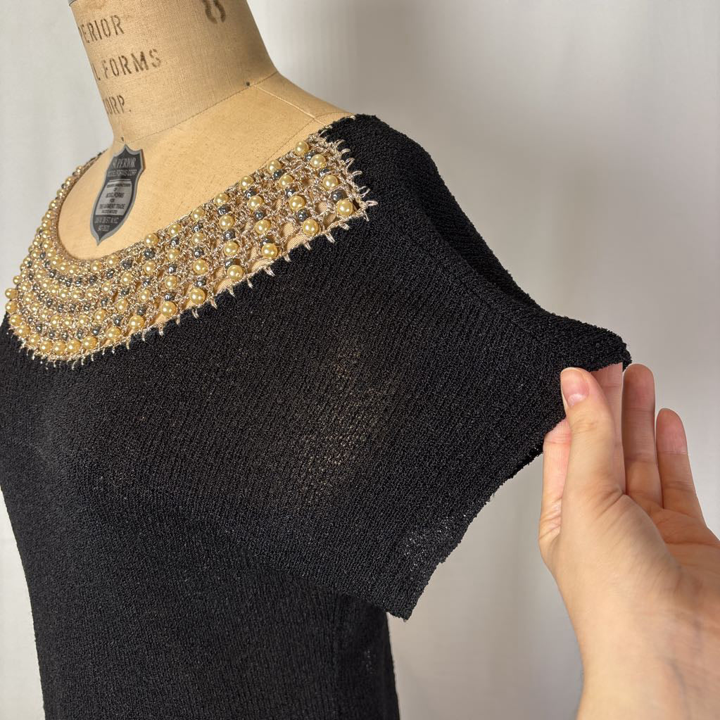 1960s Rosanna Knit Top w/ Pearl Embroidered Collar