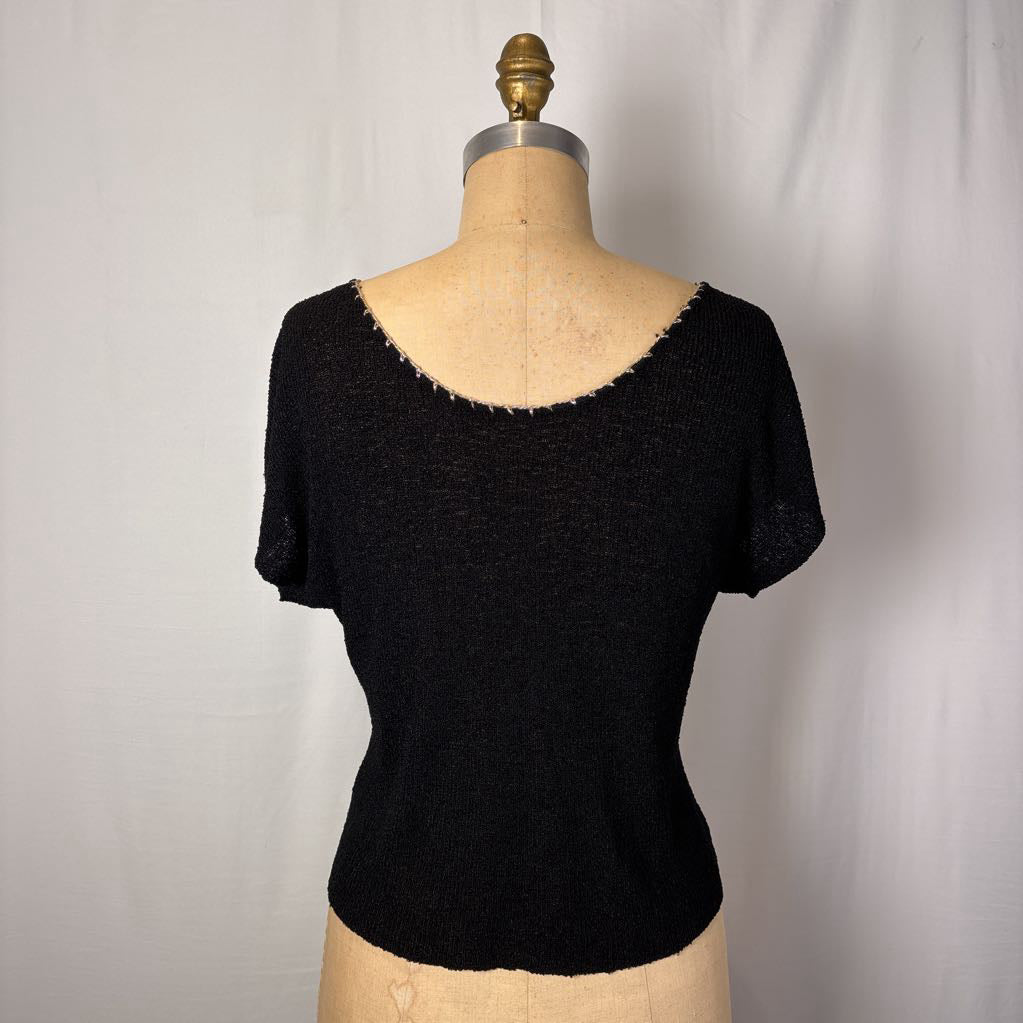 1960s Rosanna Knit Top w/ Pearl Embroidered Collar