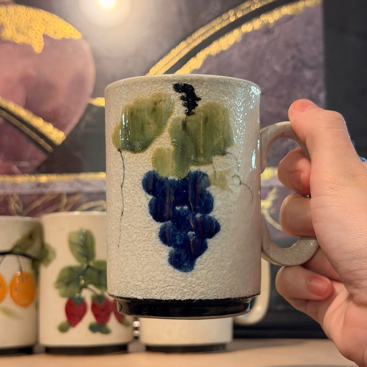 Vintage Napcoware Handpainted Textured Mugs w Fruit Motif (6)