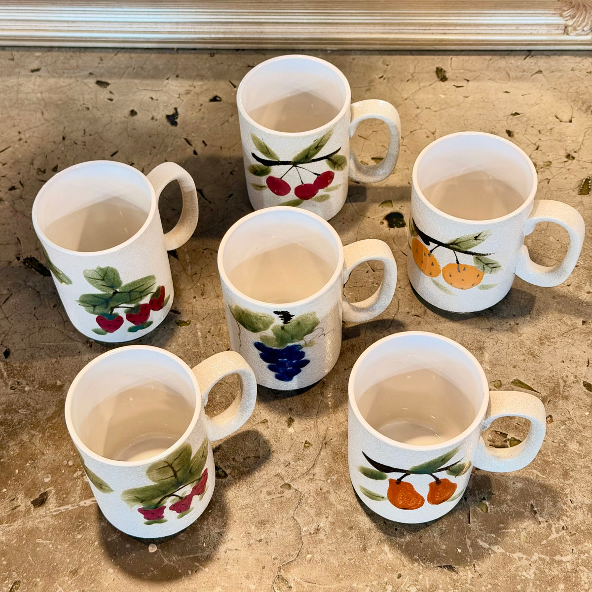 Vintage Napcoware Handpainted Textured Mugs w Fruit Motif (6)