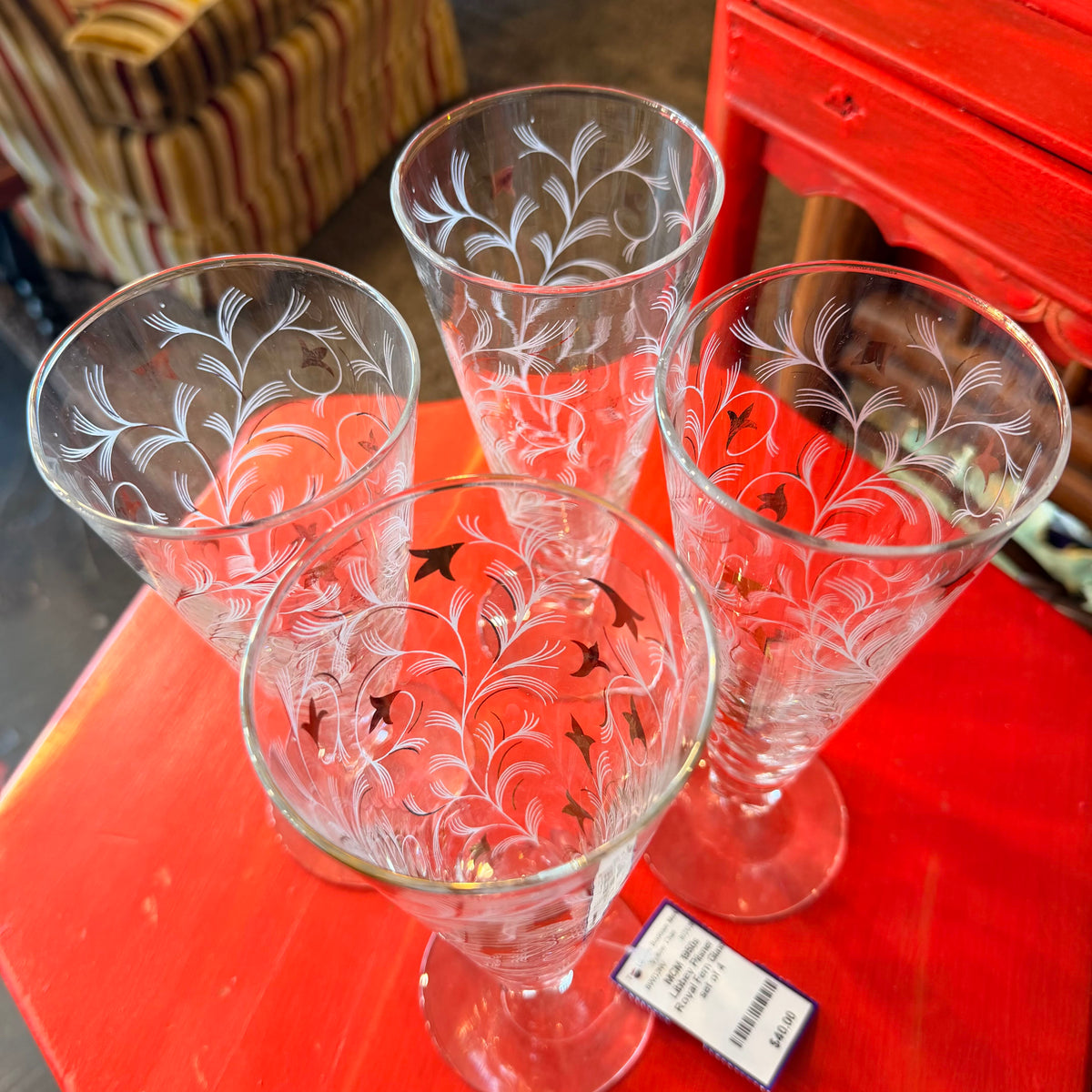MCM 1950s Libbey Pilsner Royal Fern Glass set of 4