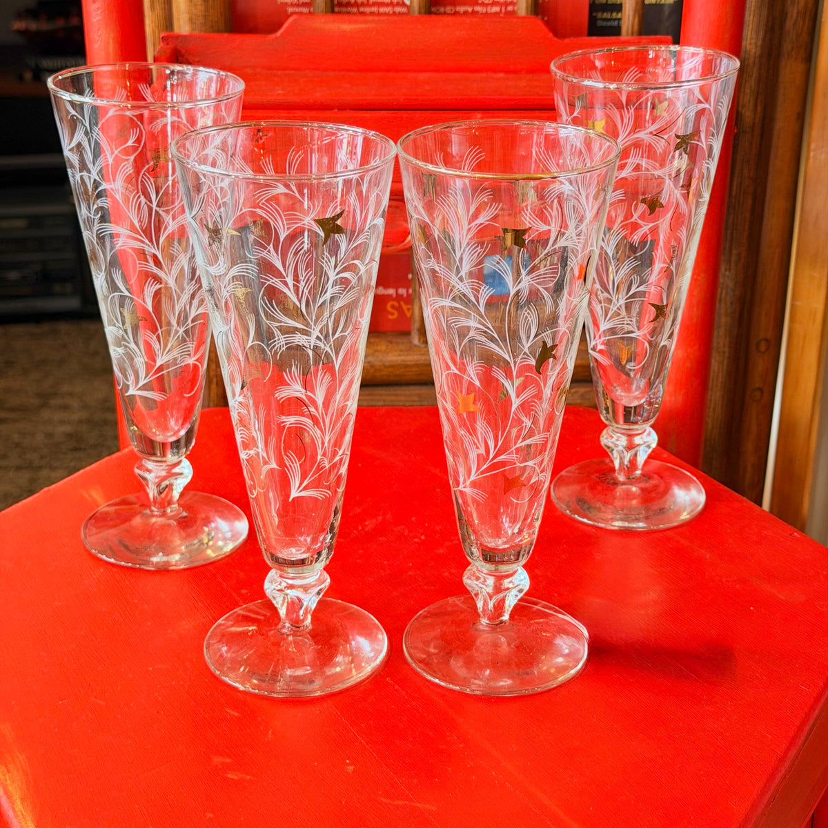 MCM 1950s Libbey Pilsner Royal Fern Glass set of 4