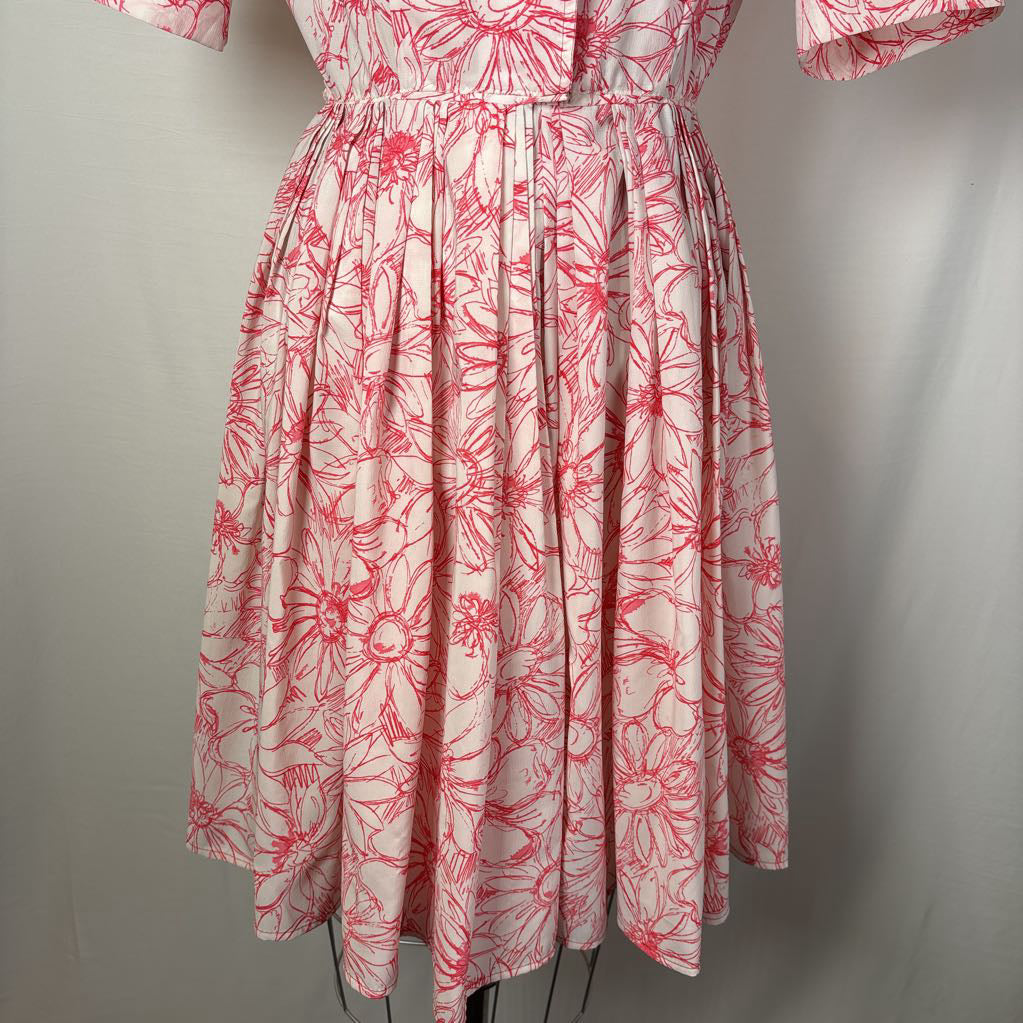 1950s Pacemaker Juniors Red & White Floral Day Dress