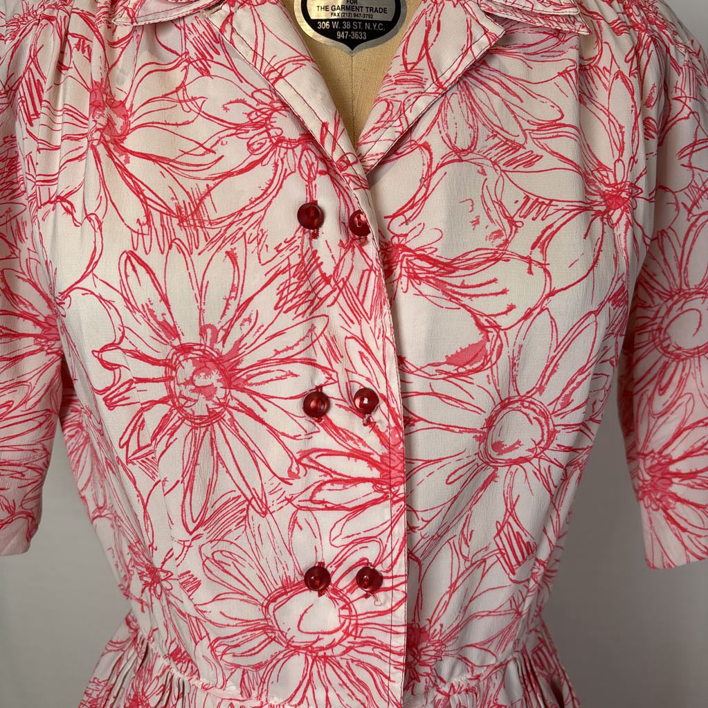 1950s Pacemaker Juniors Red & White Floral Day Dress