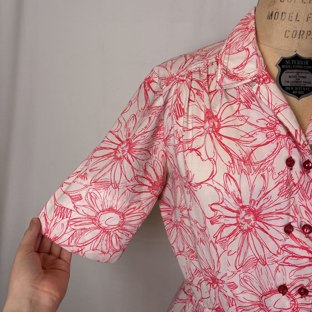 1950s Pacemaker Juniors Red & White Floral Day Dress