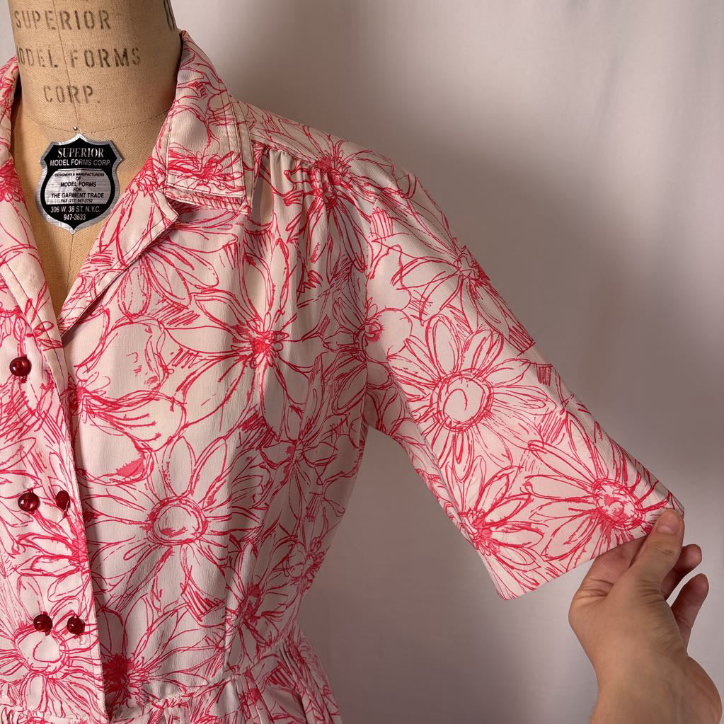 1950s Pacemaker Juniors Red & White Floral Day Dress