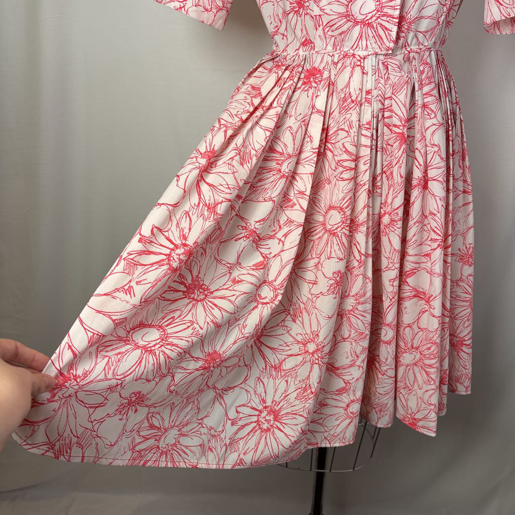 1950s Pacemaker Juniors Red & White Floral Day Dress