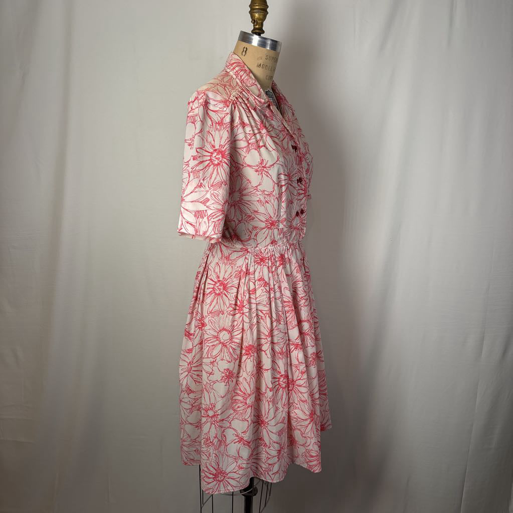 1950s Pacemaker Juniors Red & White Floral Day Dress