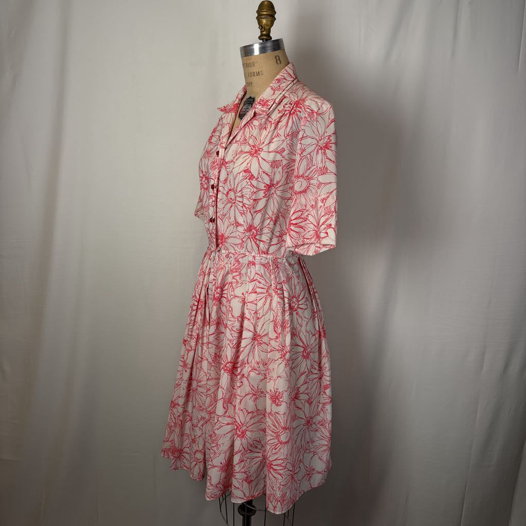1950s Pacemaker Juniors Red & White Floral Day Dress