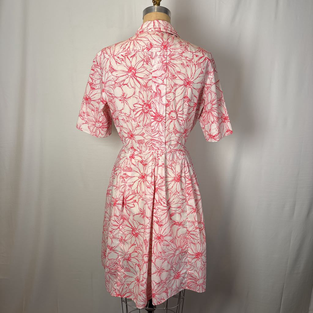 1950s Pacemaker Juniors Red & White Floral Day Dress