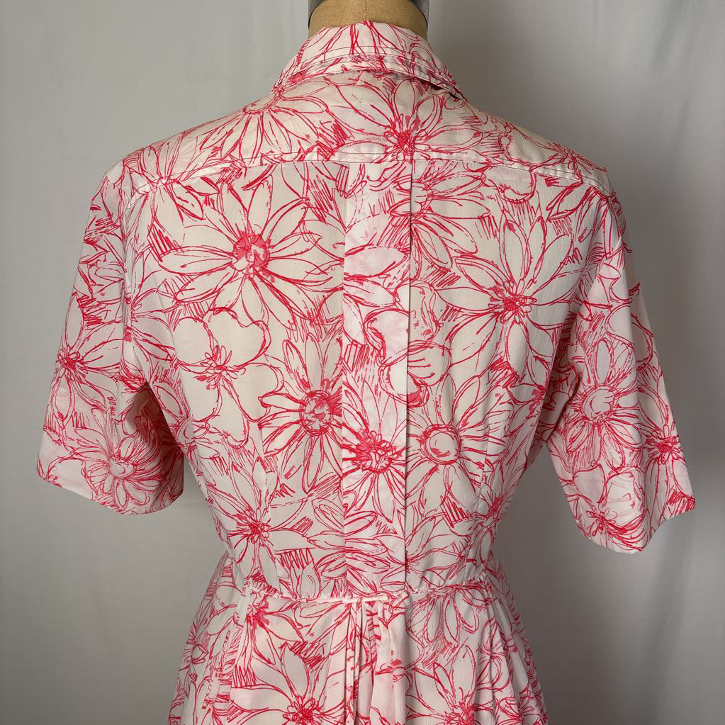 1950s Pacemaker Juniors Red & White Floral Day Dress