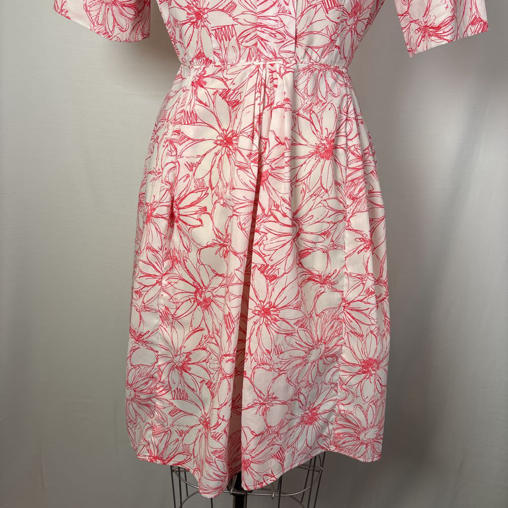 1950s Pacemaker Juniors Red & White Floral Day Dress