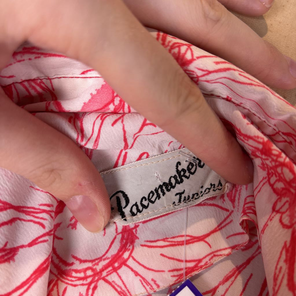 1950s Pacemaker Juniors Red & White Floral Day Dress