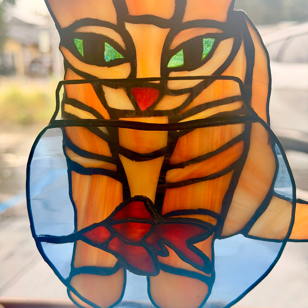 Close up of stained glass cat