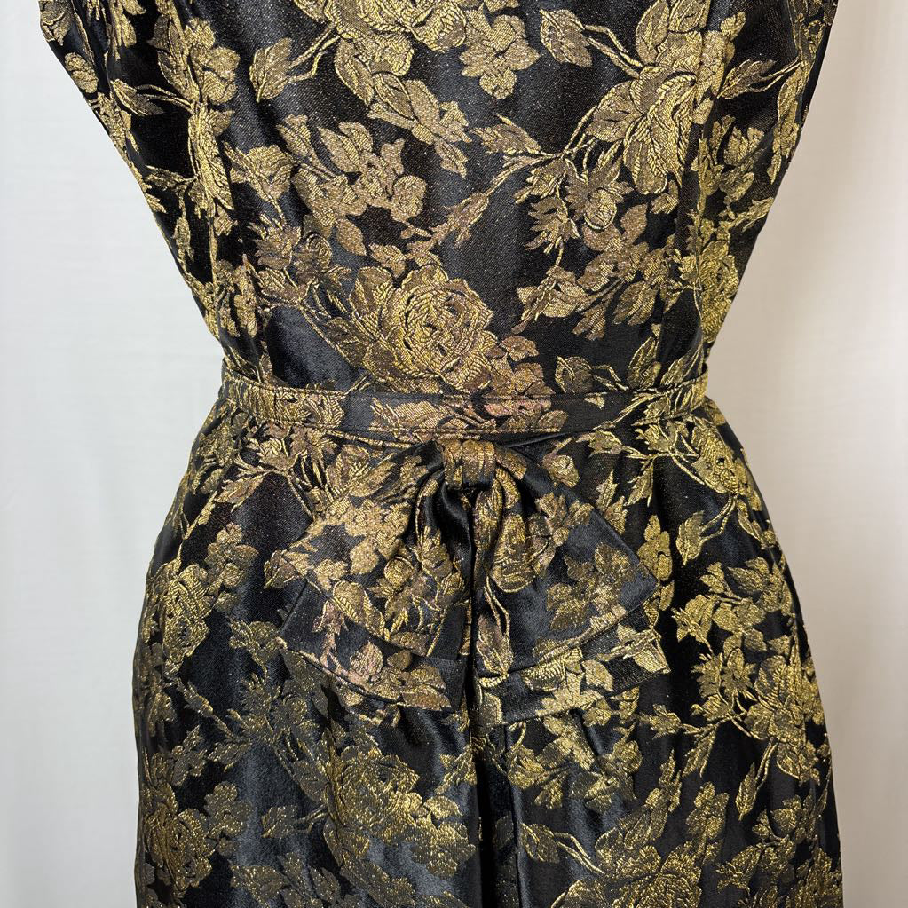 1960s Black & Gold Gilded Rose Brocade Dress