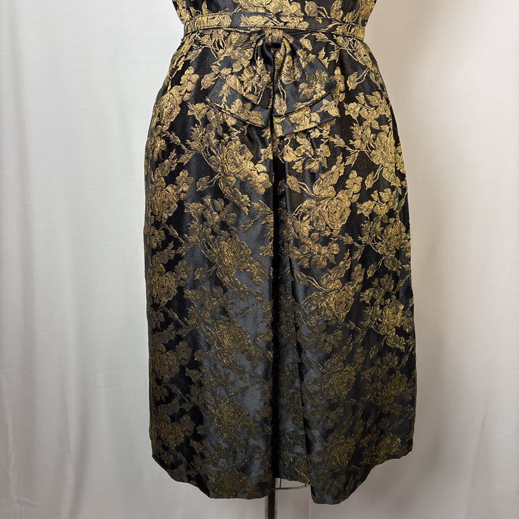 1960s Black & Gold Gilded Rose Brocade Dress