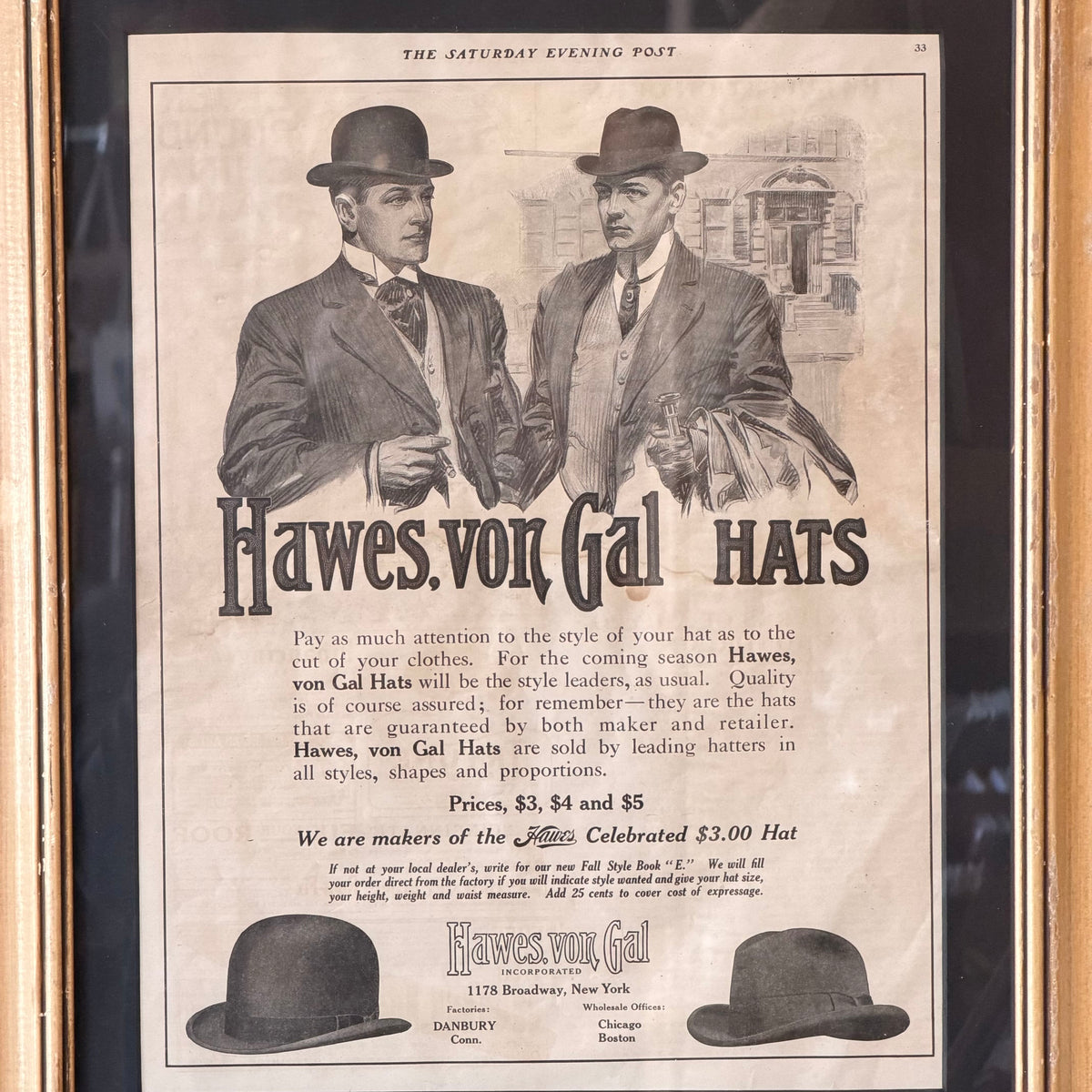 1909 Framed Ad Hats J.C. Leyendecker