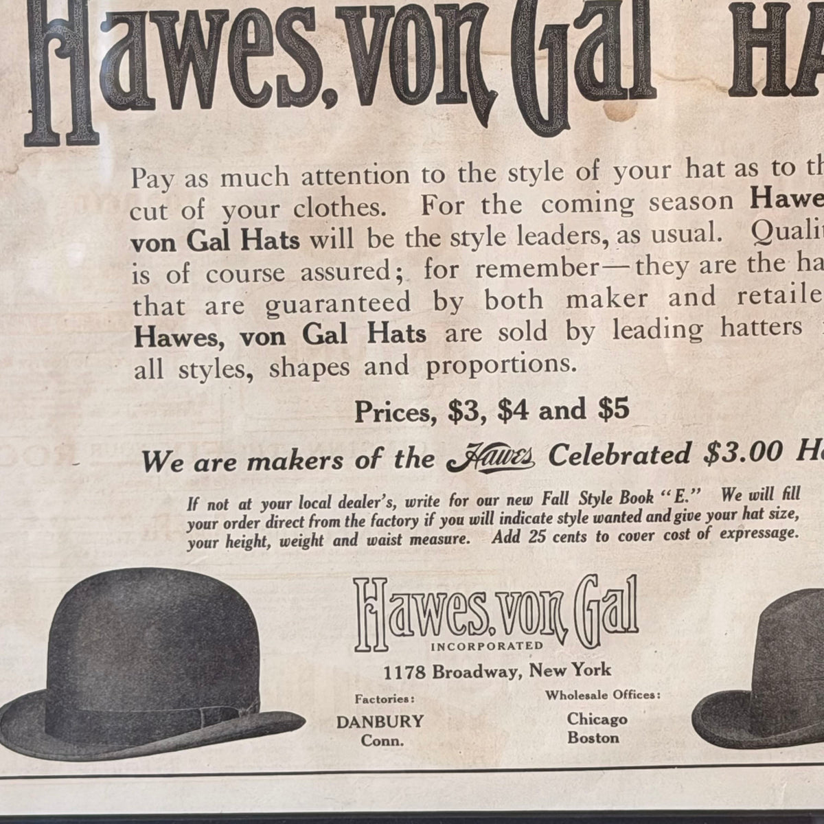 1909 Framed Ad Hats J.C. Leyendecker