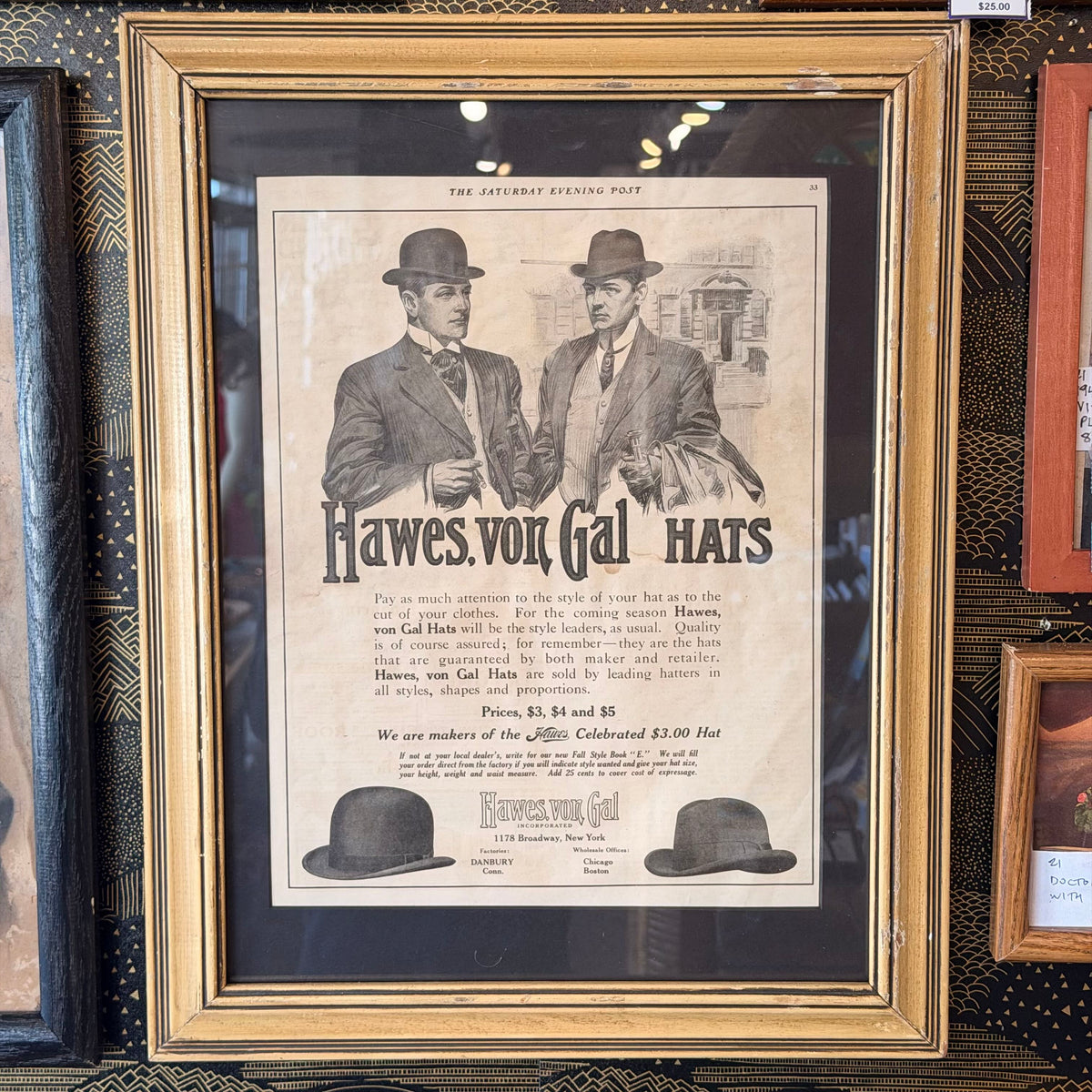 1909 Framed Ad Hats J.C. Leyendecker