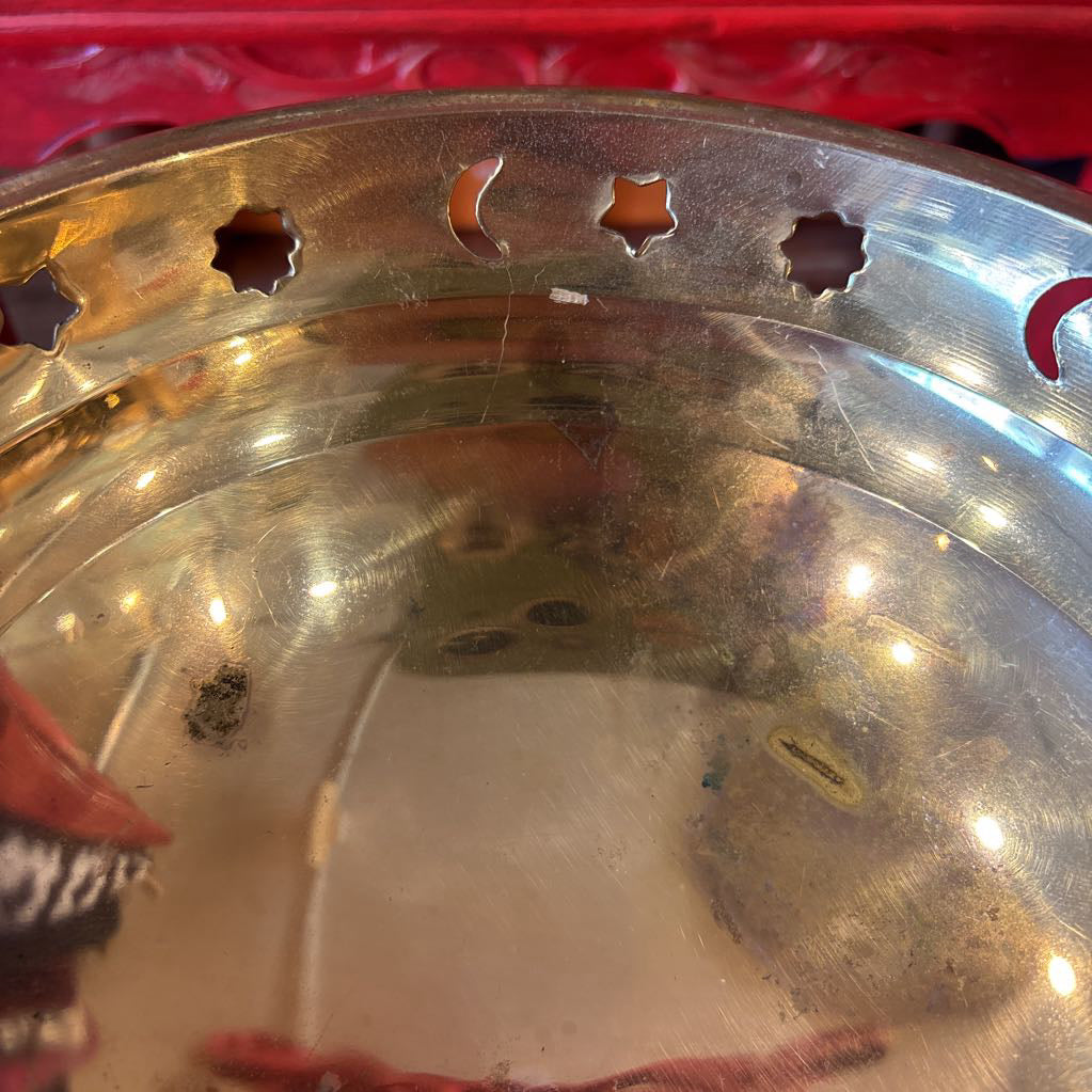 Vintage Brass Pedestal Bowl with Suns, Stars & Moons Accents