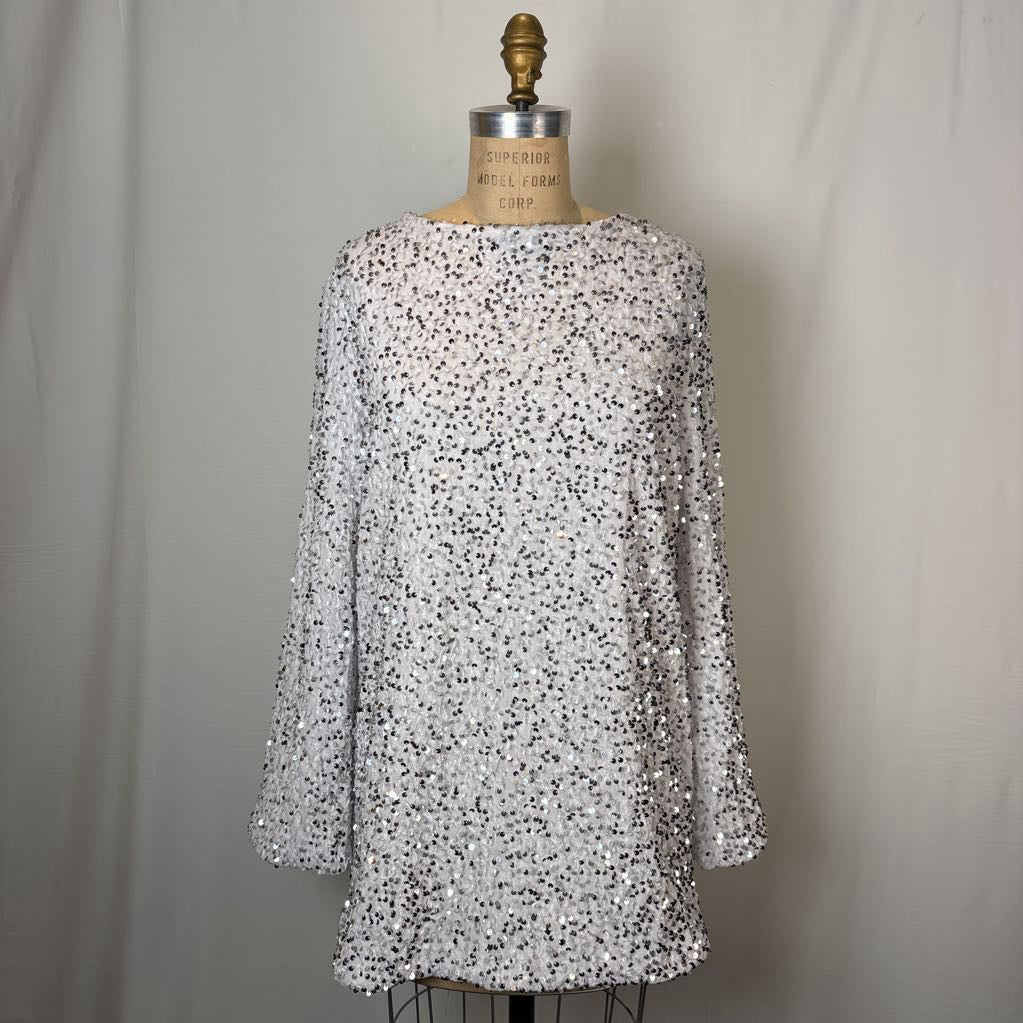 White and Silver Sequin Dress Bow Tie