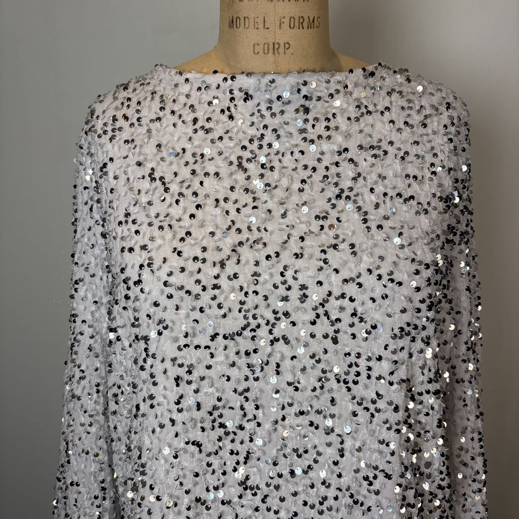 White and Silver Sequin Dress Bow Tie