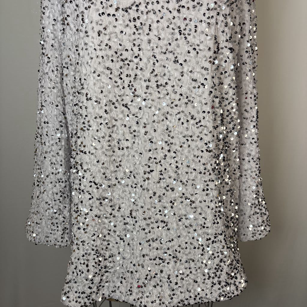 White and Silver Sequin Dress Bow Tie