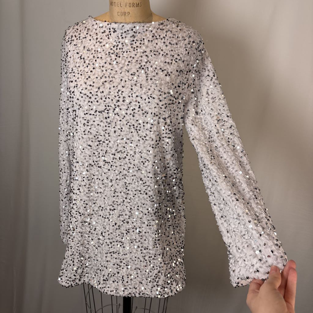 White and Silver Sequin Dress Bow Tie