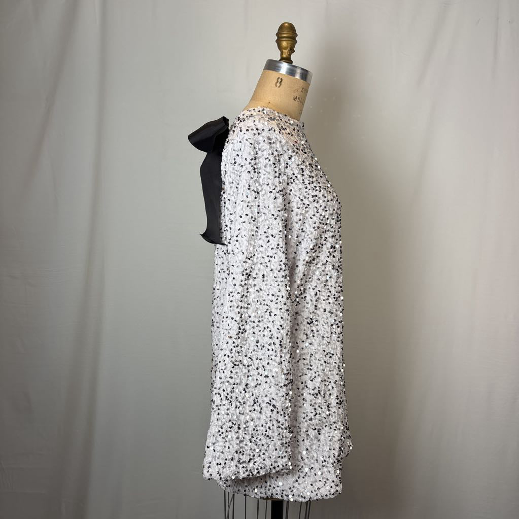White and Silver Sequin Dress Bow Tie